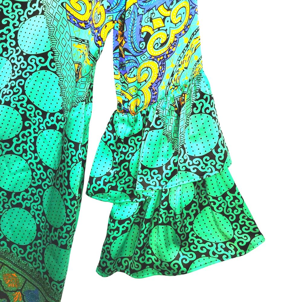 Voom By Joy Han Dress Womens Large Green Silk One Shoulder Ruffle Sleeve Mini - Picture 4 of 12